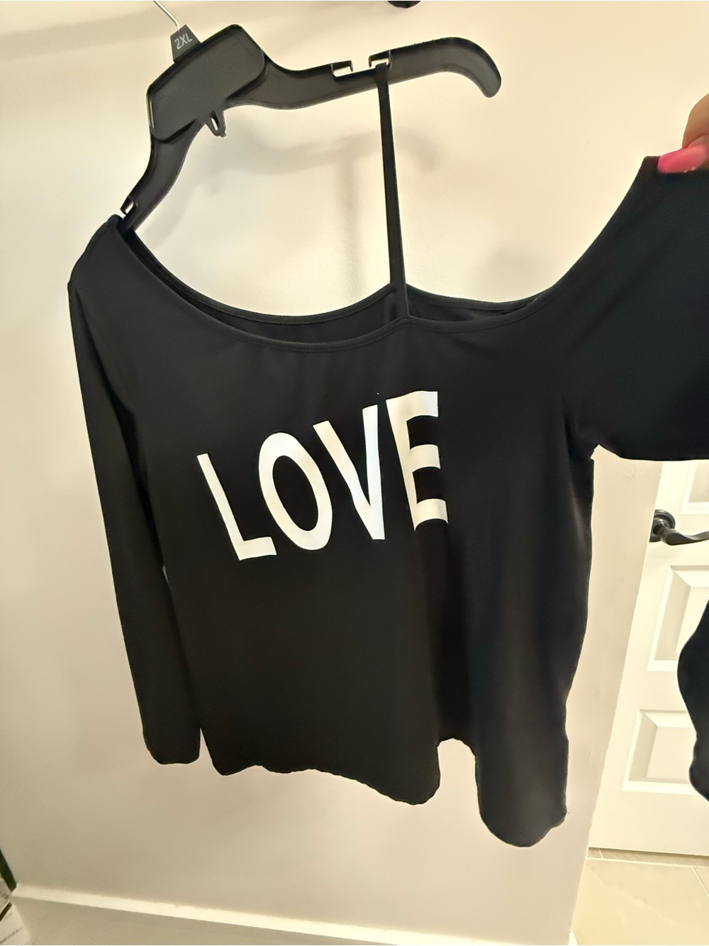SHEIN Black 'LOVE' Off-Shoulder Women's Top
